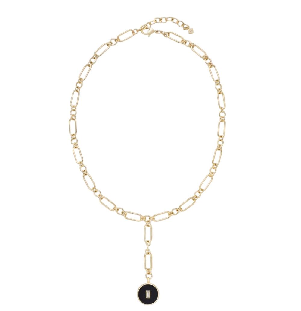 Gold Tone Crystal Necklace Circle Charm Drop Style Trendy Fashion Elegant NEW